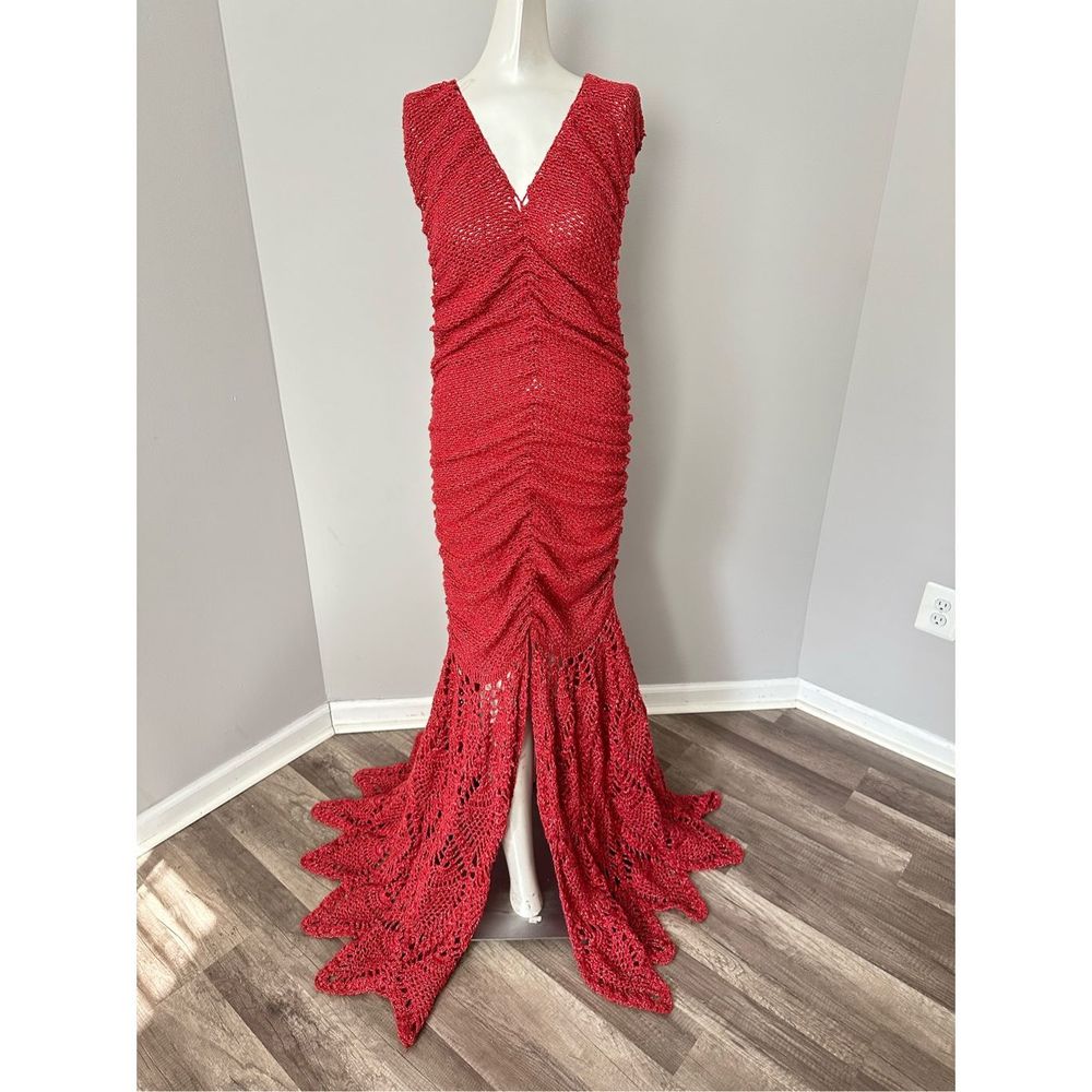 Alejandra Alonso Rojas Ruched V-Neck Crochet Gown Medium $2595 - Picture 3 of 9